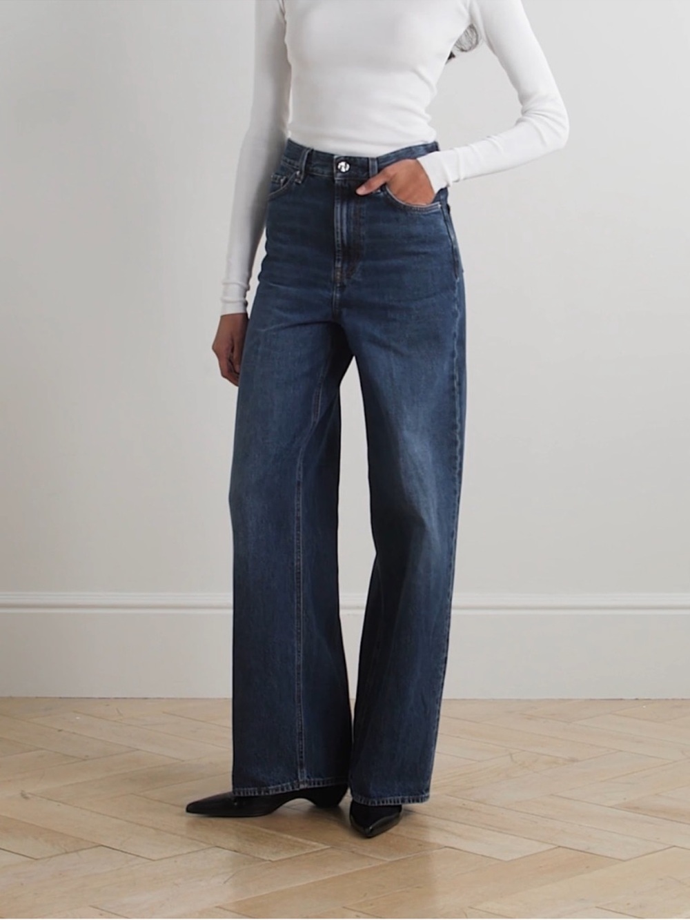 Toteme High-Rise Wide-Leg Jeans in Dark Blue Wash - Picture 3 of 10